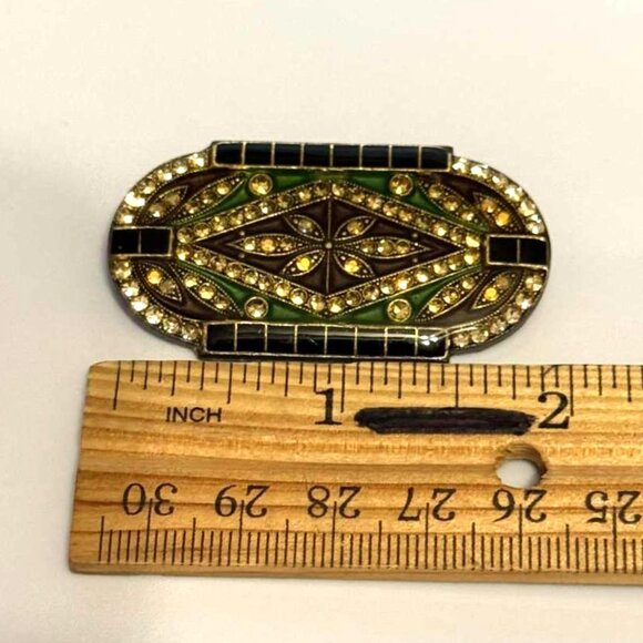 Vintage Art Deco Pierre Bex Style Metal Rhinestone Brooch - Picture 5 of 7